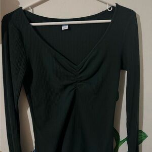 Old Navy Green Ruched Long Sleeve Top